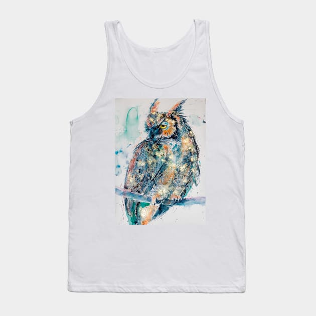 Great horned owl in gold Tank Top by kovacsannabrigi